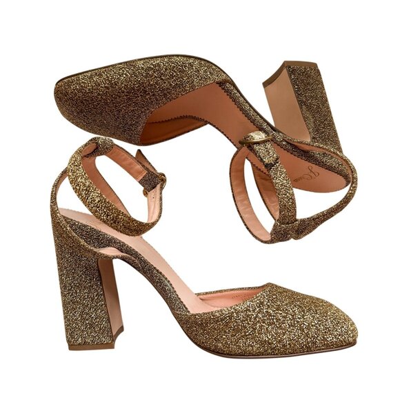 J.Crew Gold Glitter Block Heel Pumps – Harlow Ankle Strap Size 8 - Picture 3 of 11